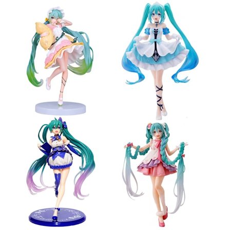 4 Hatsune Miku Anime Figurer, 20 cm, Bildekoration Ornament, Söt Vit och Rosa Stol Design, Samlarobjekt Modeller, Gåva till Unga Människor