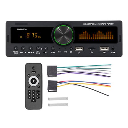 Bilstereo MP3-spelare 12V Bluetooth 5.0 AUX-ingång FM AM-radio Avstängningsminnesfunktion Bilstereo med färgglada lampor 80A