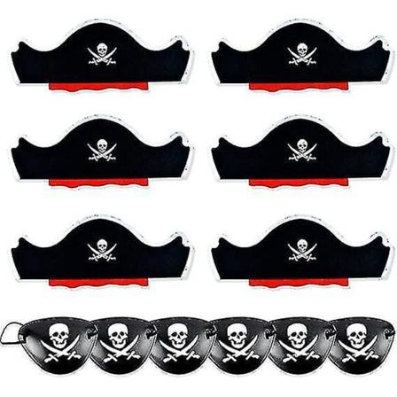 12-delad print piratmössa för set, halloweenfest pirathattar för vuxna och barn