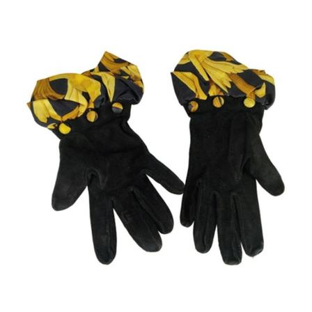 Hermès Vintage, pre-owned suede and silk leather gloves Zwart, Dames, Maat:ONE Size,leer