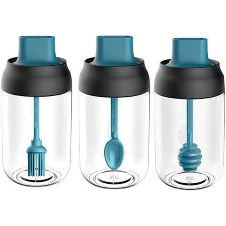 3 transparente krydderiglas med lufttætte forseglinger - Inkluderer en ske og børste til honning.