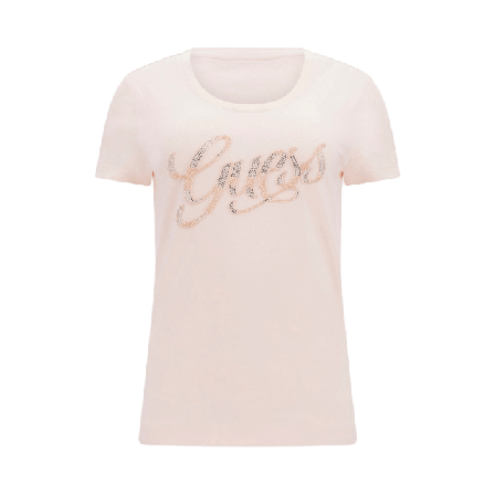 Guess Ss Rn Script T-shirt Överdelar Dam Rosa L