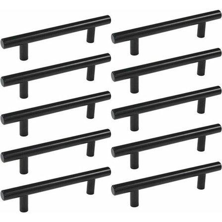 10 stk 160 mm Svarte Dørhåndtak i Rustfritt Stål for Kjøkken