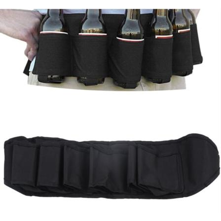 Svart justerbar 600D Oxford-stoff 6 lommer ølbelte for camping fiske