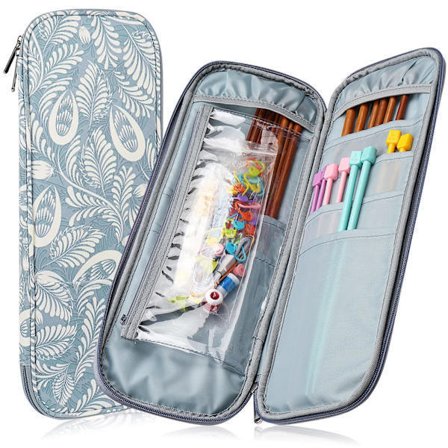 Strikkepinnemappe Reiseveske kompatibel med oppbevaringsveske med glidelås kompatibel med rette strikkepinner (opptil 35,5 cm), Tilbehør, Blå