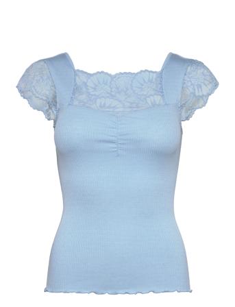 Silk T-Shirt W/ Lace Blue Rosemunde