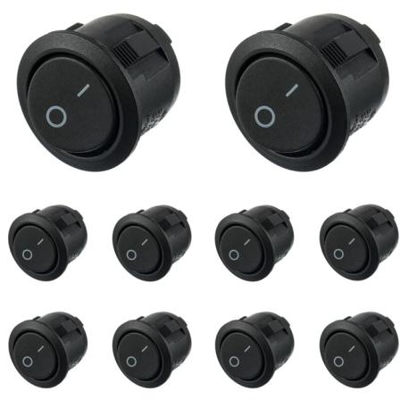 Sort rund vippekontakt 10 stk. Til/Fra 2-benet AC 6A (250V) 10A (125V) SPST Trykk vippeknap til auto båd marine bil lastbil lys husholdning