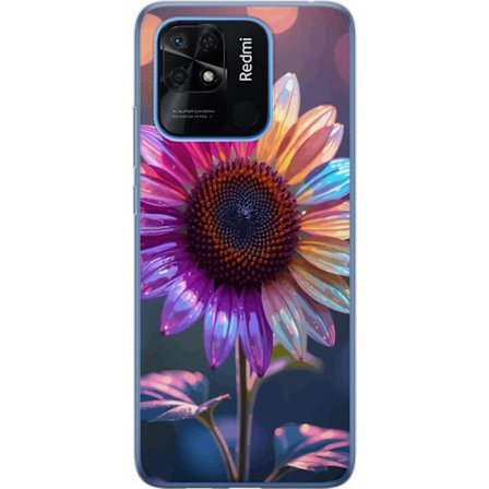 Kompatibelt Mobildeksel til Xiaomi Redmi 10C Irideserende blomst med glitrende kronblad i rosa lilla og gull mot myk bokeh bakgrunn