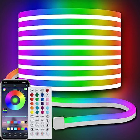 Neon Reb Lys 10M, RGB LED Strip Lys med App Fjernbetjening, Musik Synkronisering Farveskiftende Vandtæt Fleksibel LED Lys Strip