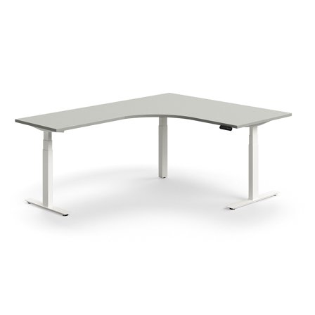 Schreibtisch QBUS höhenverstellbar, L-Form, 1600x2000 mm, Gestell weiß, hellgrau