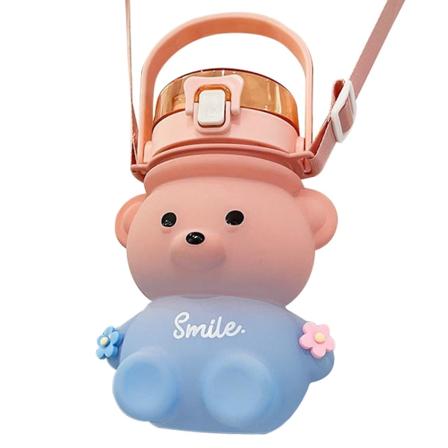 Vattenkopp Söt tecknad björn Justerbar axelrem Gåva Creative Vattenflaska med stor kapacitet Pink 1100ML