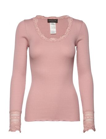 Silk T-Shirt W/ Lace T-shirts & Tops Long-sleeved Rosa Rosemunde
