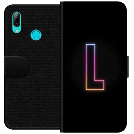 Yhteensopiva Lompakkokotelo Huawei Huawei P smart 2019 Minimaalinen neonkirjain L pehmeästi vaihtuvassa värivalossa mustaa taustaa vasten, puhdas gr
