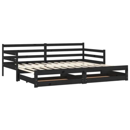 Vidaxl Dagbädd Utdragbar 2x(90x200) Cm Svart Massiv Furu Svart