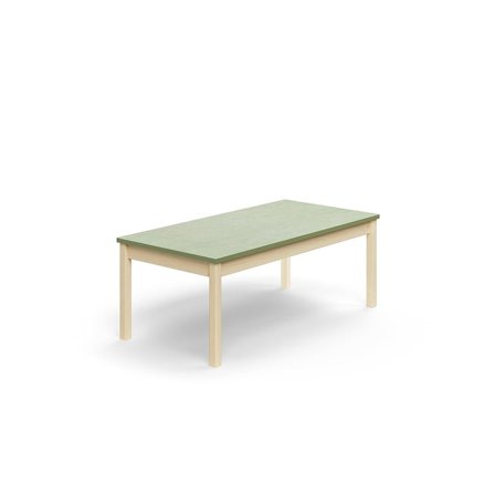 Bord DECIBEL, L1400 B700 H530 mm, lyddempende linoleum, bjørk/grågrønn