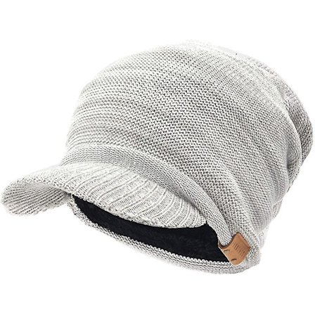 Mænds Beanie med Skygge Vinterhatte Tyk Fleeceforet Strikket Visor Beanie Cap B5042