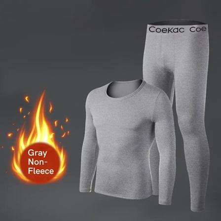 Termisk Underundertøj til Mænd Lange Bukser med Fleeceforet Sæt Sæt Koldt Vejr Vinter Top Bund Gray Non-Fleece L