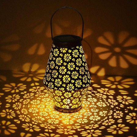 Solcellelykt for hage, Hangrui solcellelampe utendørs LED hengende hul metall utskåret solcellelykt