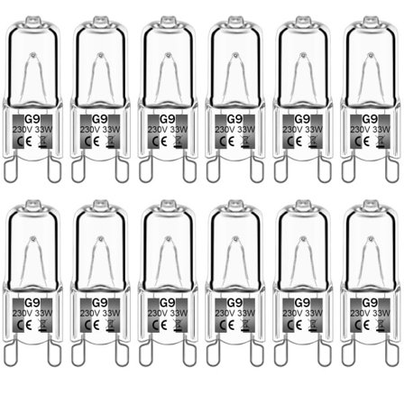 12-pack G9 halogenlampor 33W 230V 2800K varmvit 380lm klar kapsel halogenlampor Dimbar Ingen blixt Inget flimmer