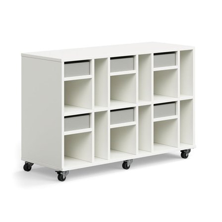 Student storage CASPER, 6 drawers, 12 compartments, white, grey