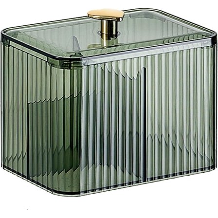 ING Klar Bomullspinneholder Organizer med Lokk, Bomullsputebeholder, Qtips Holder Dispenser for Soverom, M), Grønn