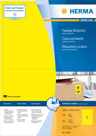 Herma Etiketten A4 gelb 199,6x143,5mm Papier matt 1400 St.
