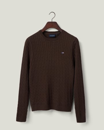 Lexington Zopfmuster-Pullover aus Merino-Mischgewebe, Dunkelbraun Melange