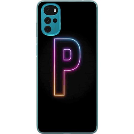 Kompatibel Mobilcover til Motorola Motorola Moto G22 Minimalistisk neonbogstav P i farvegradient og lyseffekt mod sort baggrund i digital neonstil