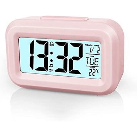 Rosa digital väckarklocka sängbord, LED-displayklockor med justerbar snooze 12/24 timmar, temperatur, datum, timer, ljusstyrning bärbara väckarklockor