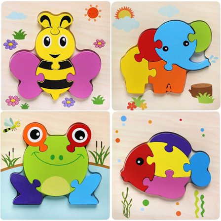 Wooden Puzzles for Toddlers 1 2 3 Years Old, Educational Montessori Toys for Boys and Girls, Gift with 4 Patterns