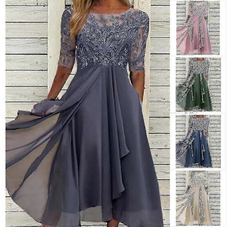 Blonderet Appliqué Kjole Midi Kortærmet Aftenkjole Casual All Match Kjole Til Bryllup