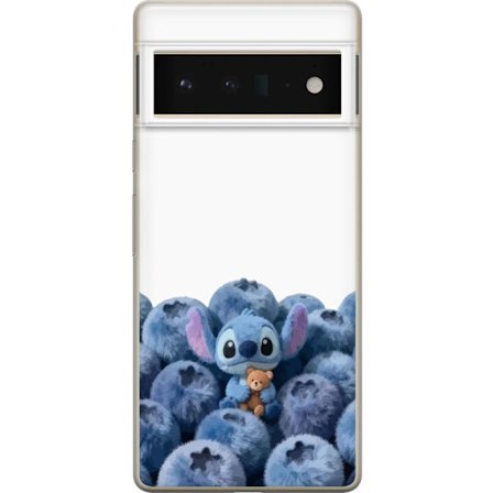 Kompatibelt Mobildeksel til Google Google Pixel 6 Pro Søt blå karakter blant blåbær med bamse i mykt og lekent illustrasjon