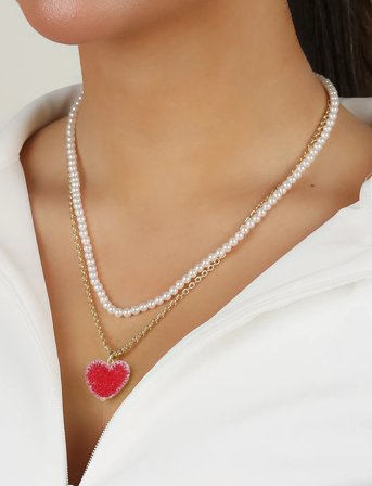 SNÖ of Sweden Sugar Hearts Pendant Neck 42 G/Red - 42 Cm - Gold - 42 CM