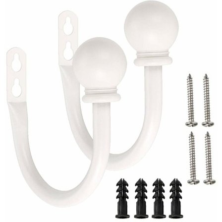 Et par lette gardinkroge i metal - Retro vægbeslag til gardiner, gardinbånd, vægkroge, kvast, gardinholdere (hvid)