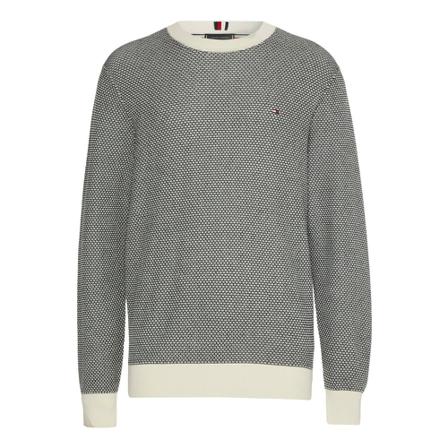 Tommy Hilfiger, Pullover TWO Tone Textured Crew Neck Zwart, Heren, Maat:M,Katoen