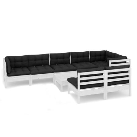 Vidaxl Loungegrupp Med Dynor 9 Delar Vit Massiv Furu Vit