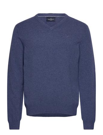 Lambswool V Neck Tops Knitwear V-necks Navy Hackett London