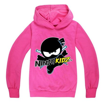 Ninja Kidz Barn Hoodie med hette Genser Barn Gutt Jente Casual Hoody Genser Topper Rose Red 9-10 Years