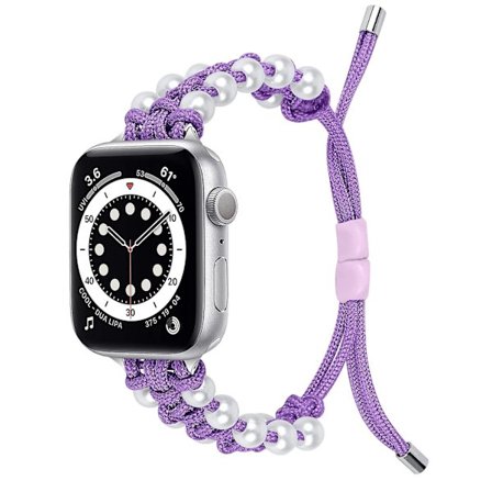 Pärlnylonarmband kompatibelt med Apple Watch-armband 40 mm 38 mm för kvinnor flickor, justerbar pärlsmycke väv nylon