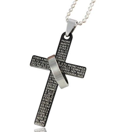 Christian cross in steel with ring in black, gold and silver