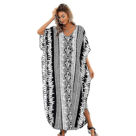 Womens Ethnic Kaftan Halv ærmer Split Kjole Med Bælte