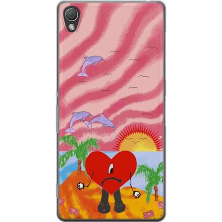 Kompatibelt Mobildeksel til Sony Xperia Z3 Bad Bunny i en fargerik quiltet jakke med hjertemønster og solbriller i moderne gatestil