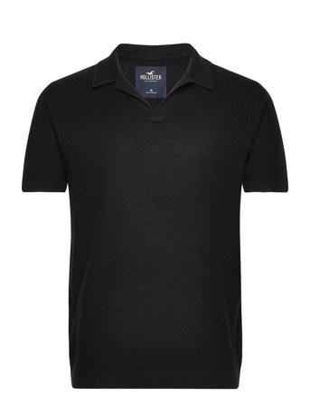 Hco. Guys Sweaters Knitwear Short Sleeve Knitted Polos Svart Hollister*Betinget Tilbud