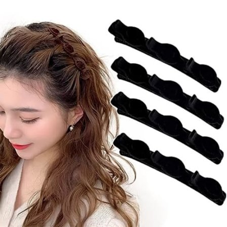 4 st flätade hårklämmor för kvinnor, flockade hårklämmor och mer