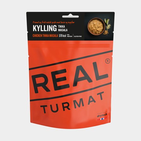 Frysetørret mad / campingmad Real Turmat Chicken Tikka Masala / Kylling Tikka Masala, glutenfri, portionspakke, 500 g