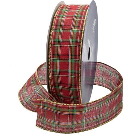 Rulle med traditionel Clarkston Tartanternet julevandfast bånd med ståltråd, blomster- og håndværksdekoration - 2,5" (#40) - 25 Yd (