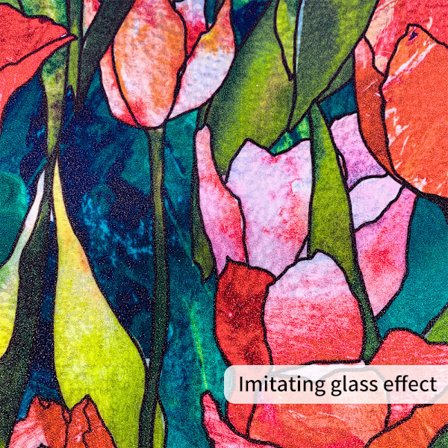 Rød blomst farvet glas vindue film (45*100cm) Non-klæbende statisk klæbende vinduesfilm Hjemmeindretning UV-blokering Privatliv Varmeisolering