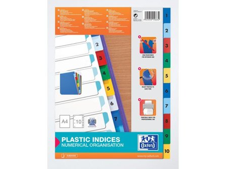OXFORD Plastregister, polypropylen, 10 delar, 1-10, A4, olika färger - Lyreco - Kontorsmaterial - Pärmar och register - Plastregister - Tryckta