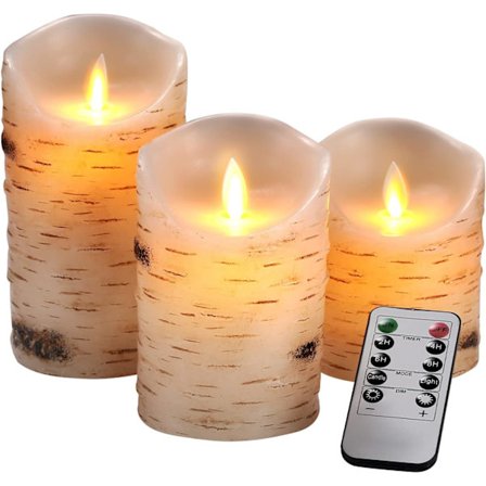 LED-ljus 3-delars set björkbarkelektroniskt ljus 10 knappars fjärrkontroll