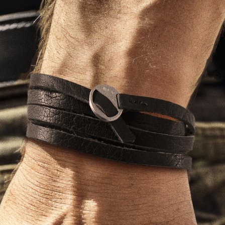 Gladius | Pulsera envolvente de cuero de búfalo de grano completo negra para hombres - Pulseras de cuero